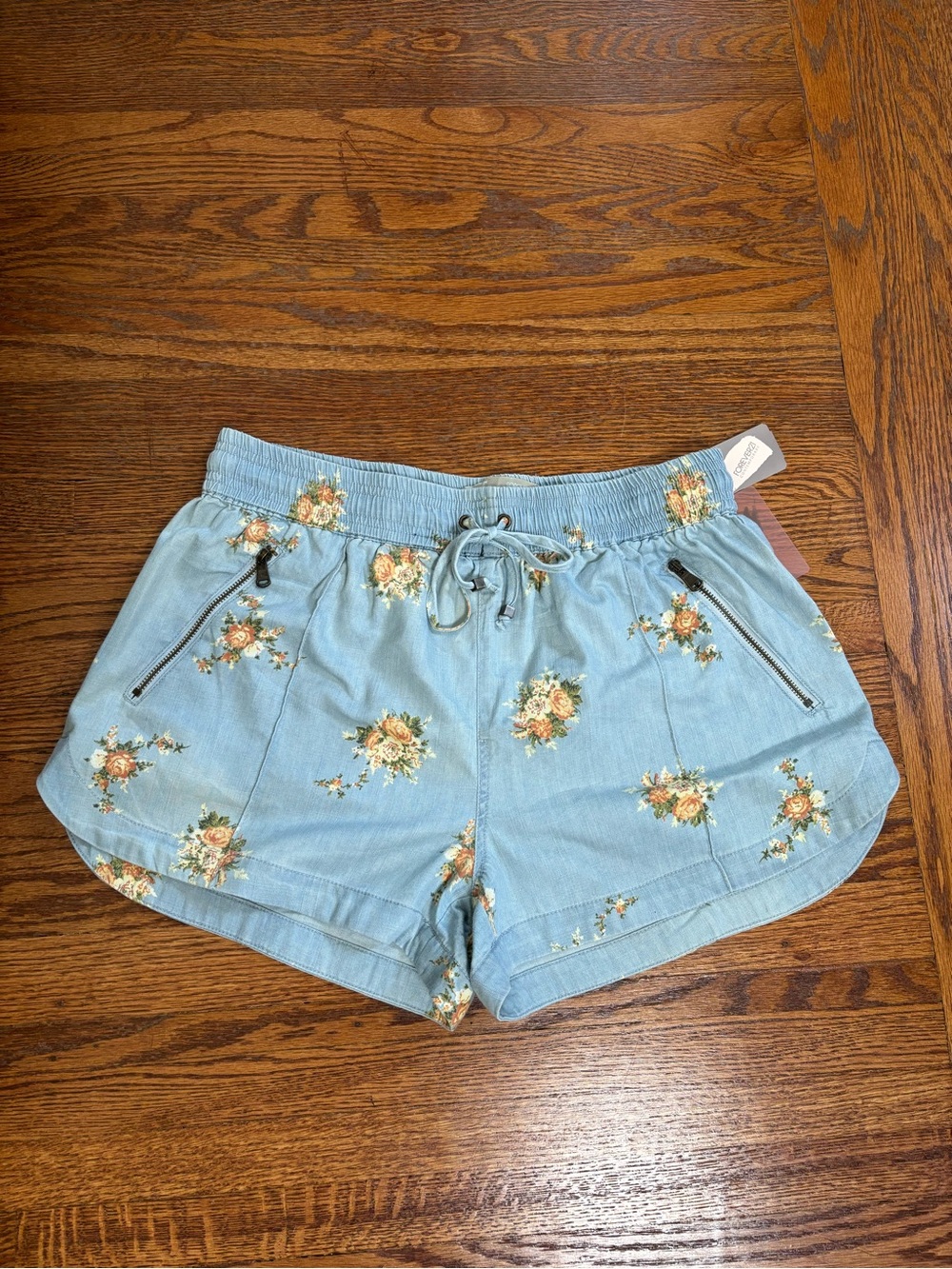 Forever 21 Light Blue Floral Drawstring Jean Shorts - NWT